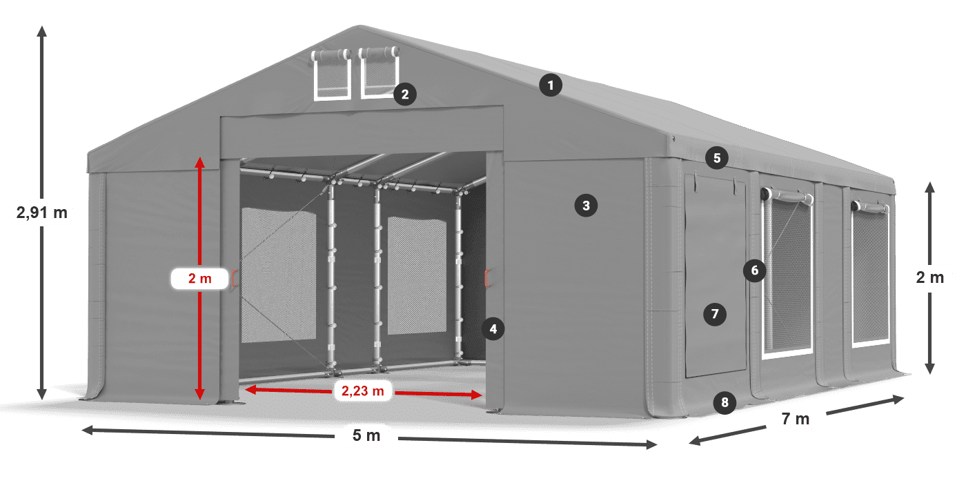 Dach: MS 580 PVC Wände: SD M 500 PVC 2m Legende