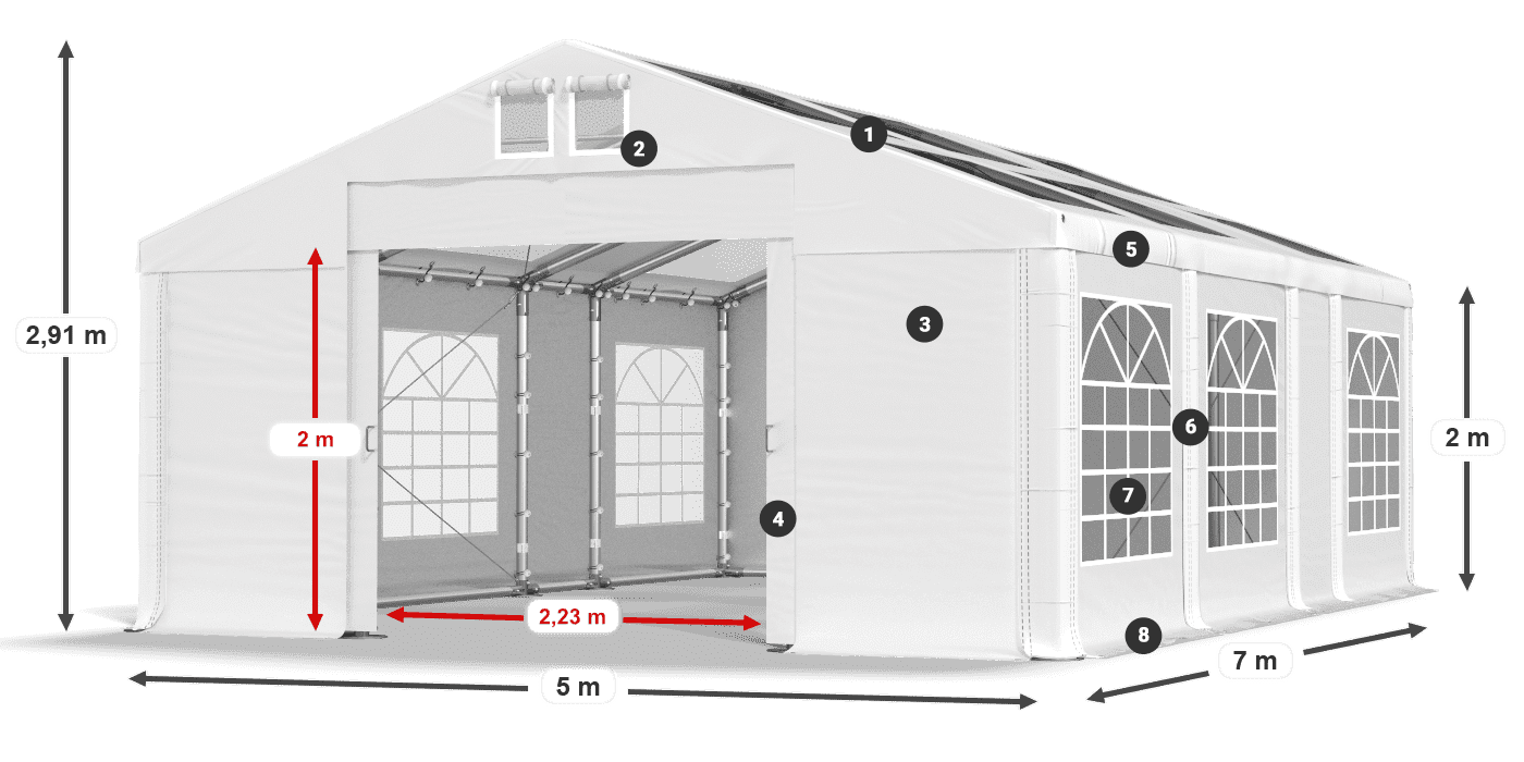 Dach: MS 580 PVC Wände: SD 500 PVC 2m Legende