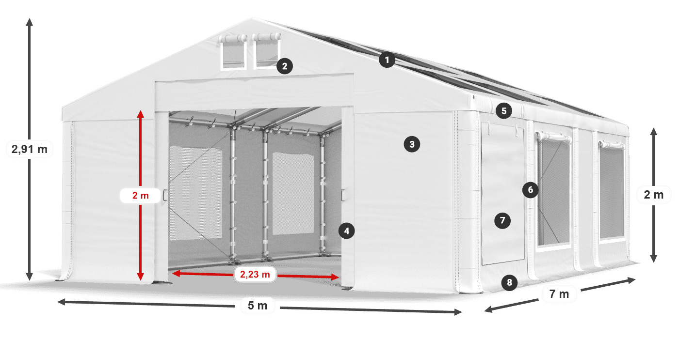 Dach: MS T 580 PVC Wände: SDM 500 PVC 2m Legende