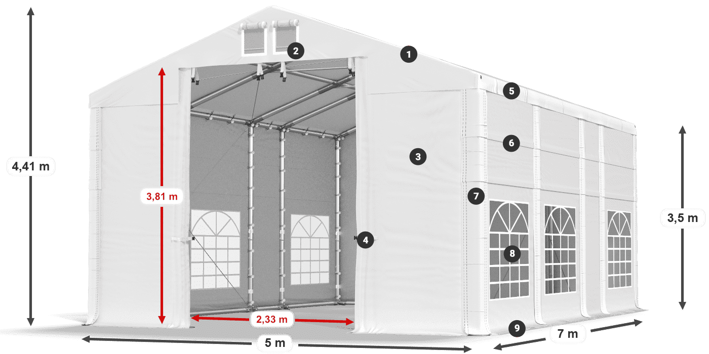 Dach: FR 620 PVC Wände: SD 500 PVC 3,5 m Legende