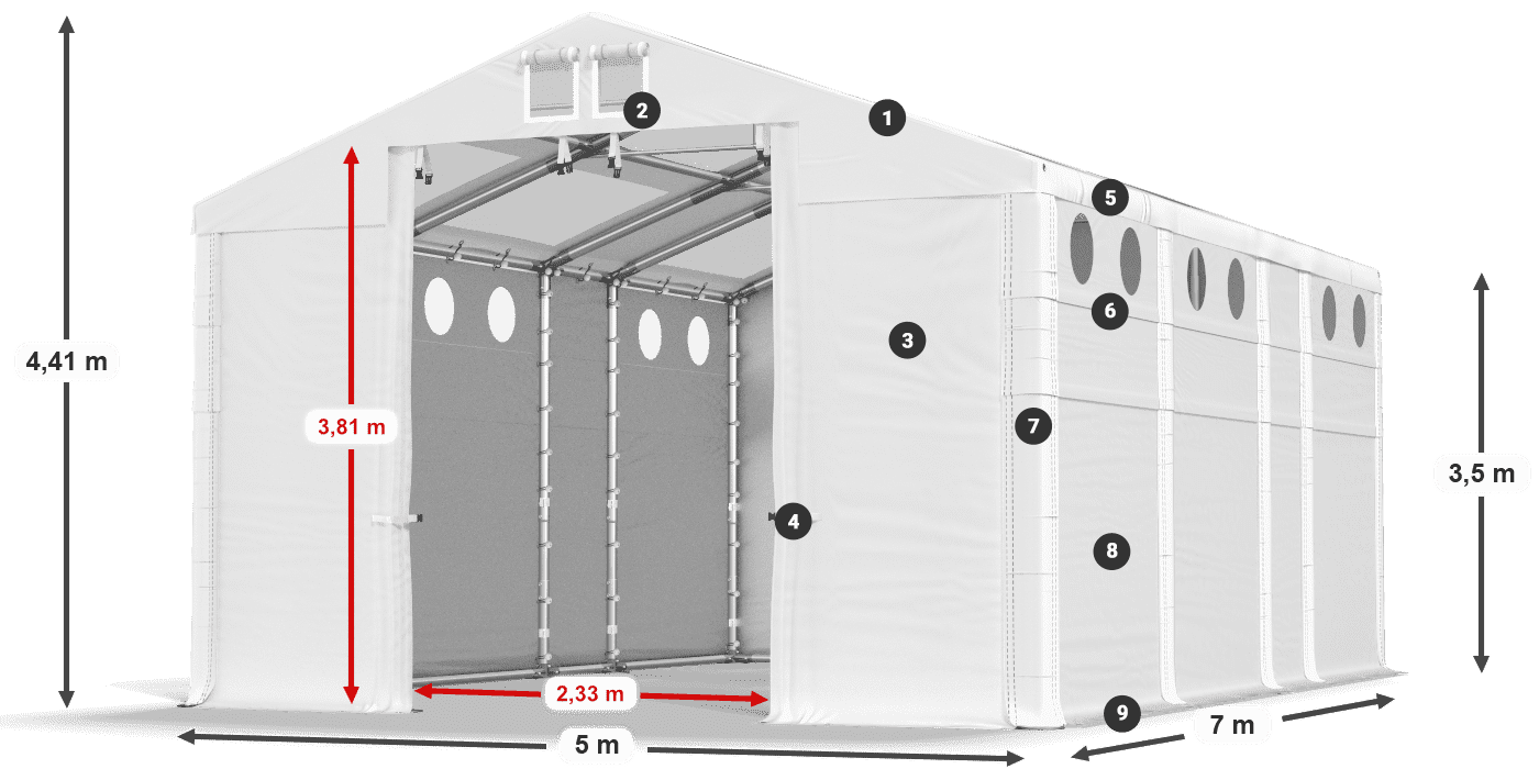 Dach: MS T 580 PVC Wände: SD O 500 PVC 3,5 m Legende