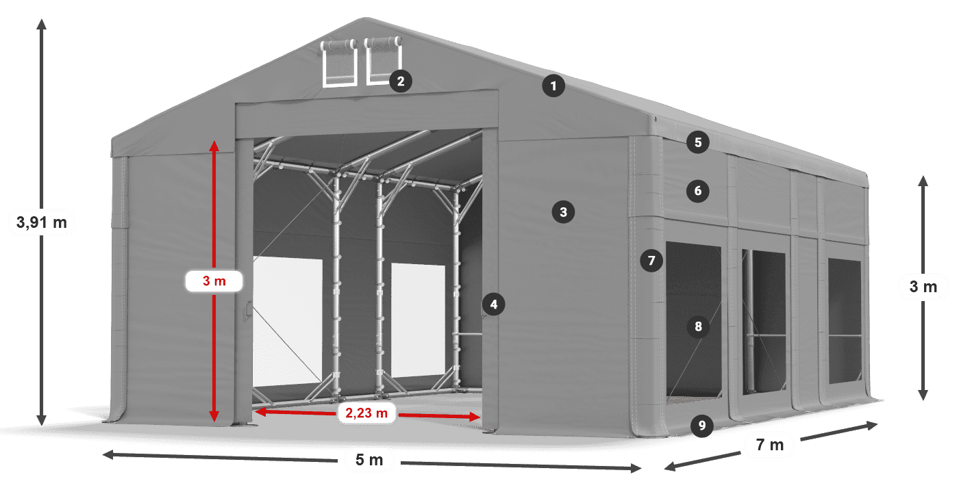 Dach: FR 620 PVC Wände: MS 580 PVC 3m Legende
