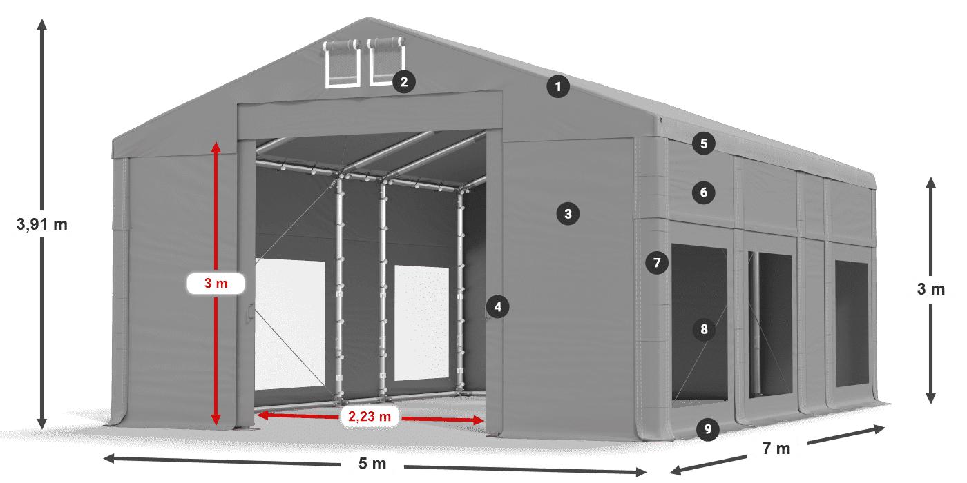 Dach: FR 620 PVC Wände: MS 580 PVC 3m Legende