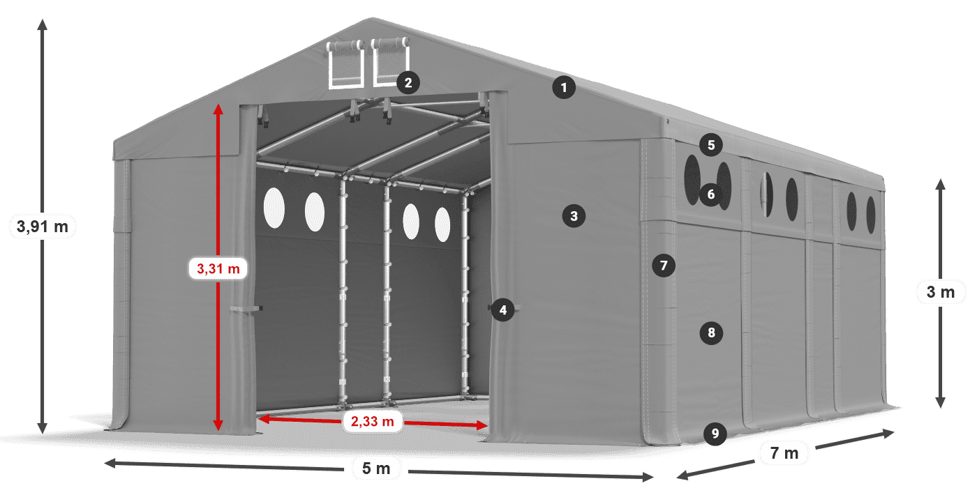 Dach: MS 580 PVC Wände: FR O 620 PVC 3m Legende