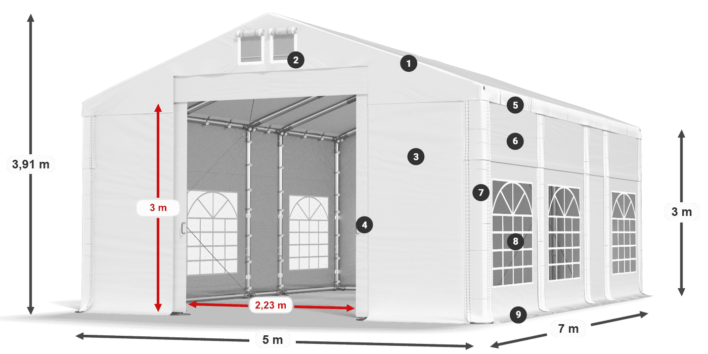 Dach: MS 580 PVC Wände: FR 620 PVC 3m Legende
