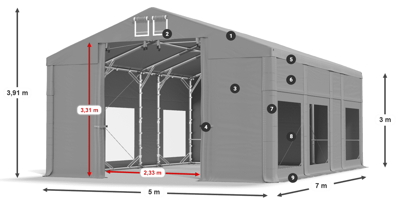 Dach: MS 580 PVC Wände: MS 580 PVC 3m Legende