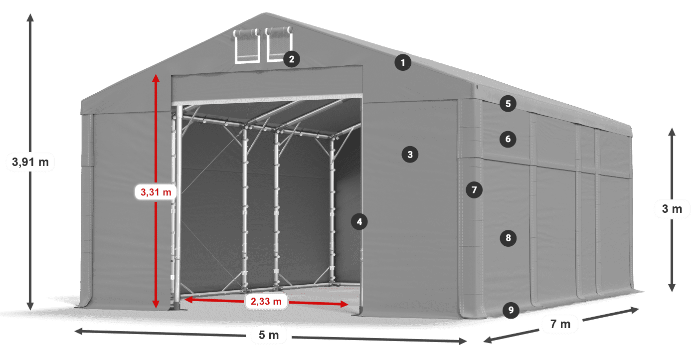 Dach: MS 580 PVC Wände: SD 500 PVC 3m Legende