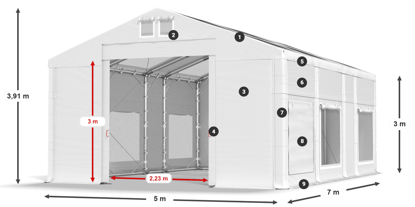 Dach: MS T 580 PVC Wände: SD M 500 PVC 3m Legende
