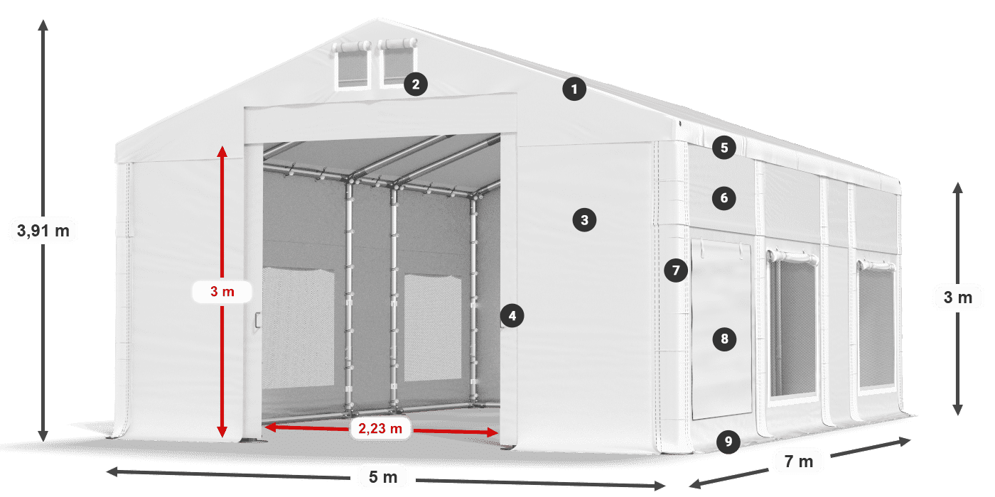 Dach: MS 580 PVC Wände: SD M 500 PVC 3m Legende