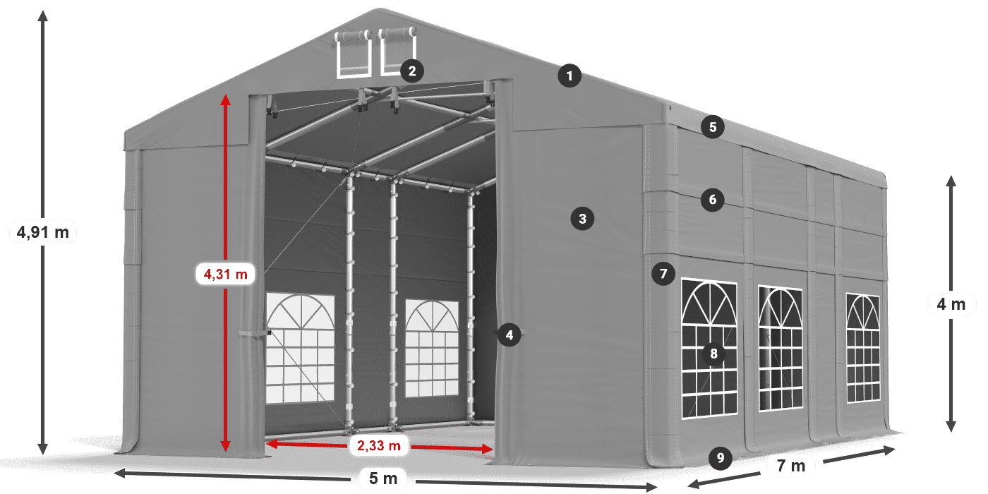 Dach: FR 620 PVC Wände: SD 500 PVC 4m Legende