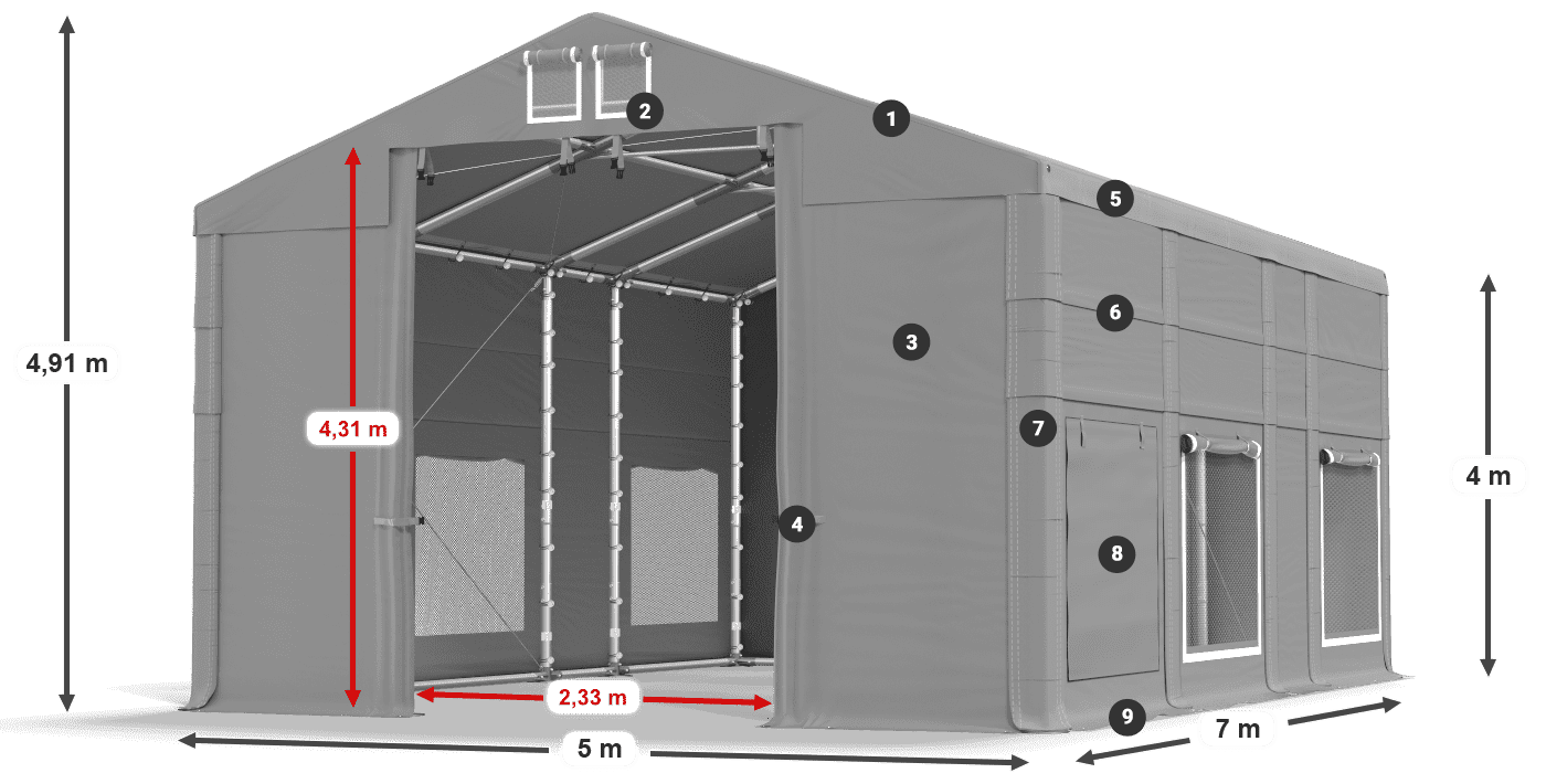 Dach: FR 620 PVC Wände: SD 500 PVC 4m Legende