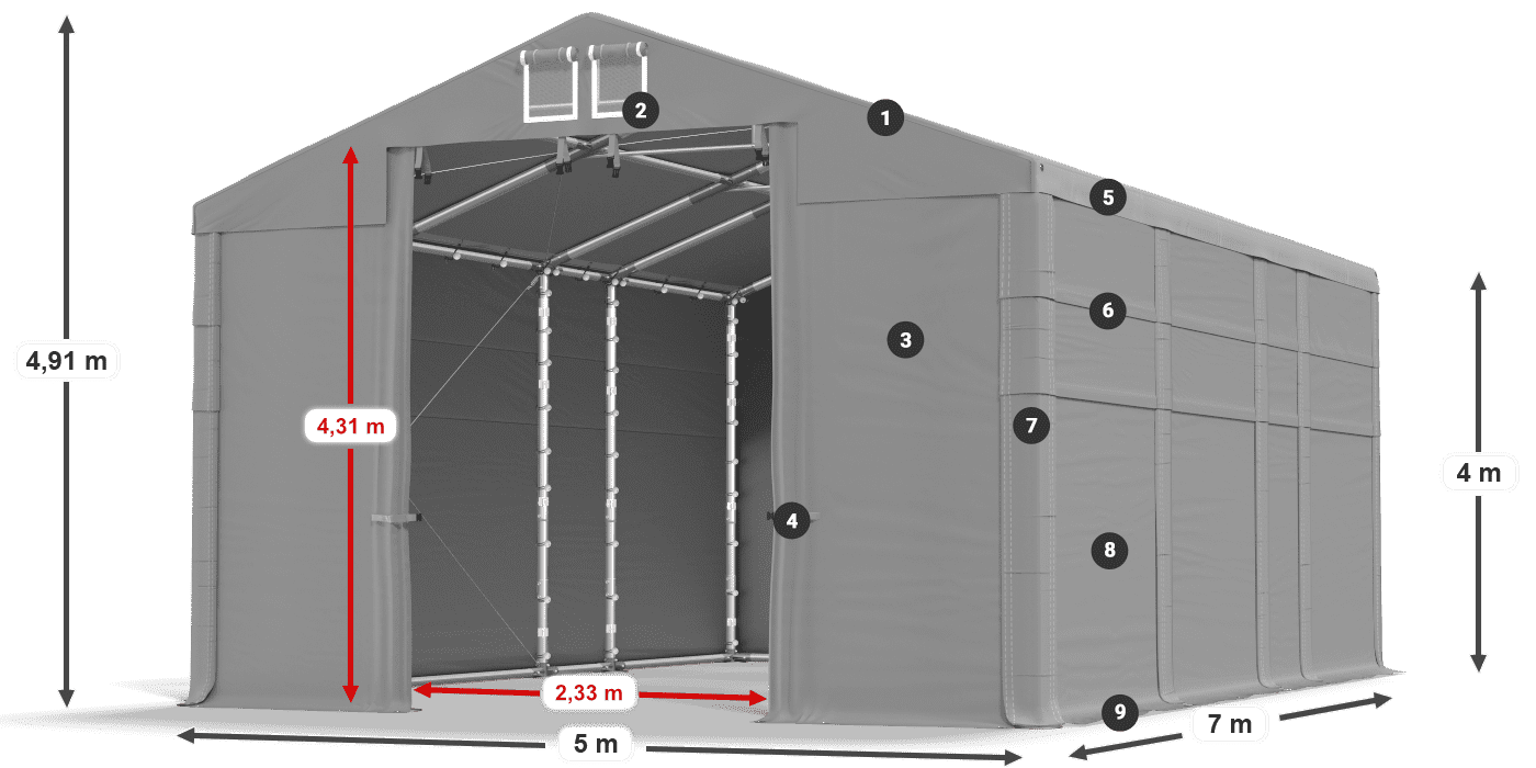 Dach: MS 580 PVC Wände: SD 500 PVC 4m Legende
