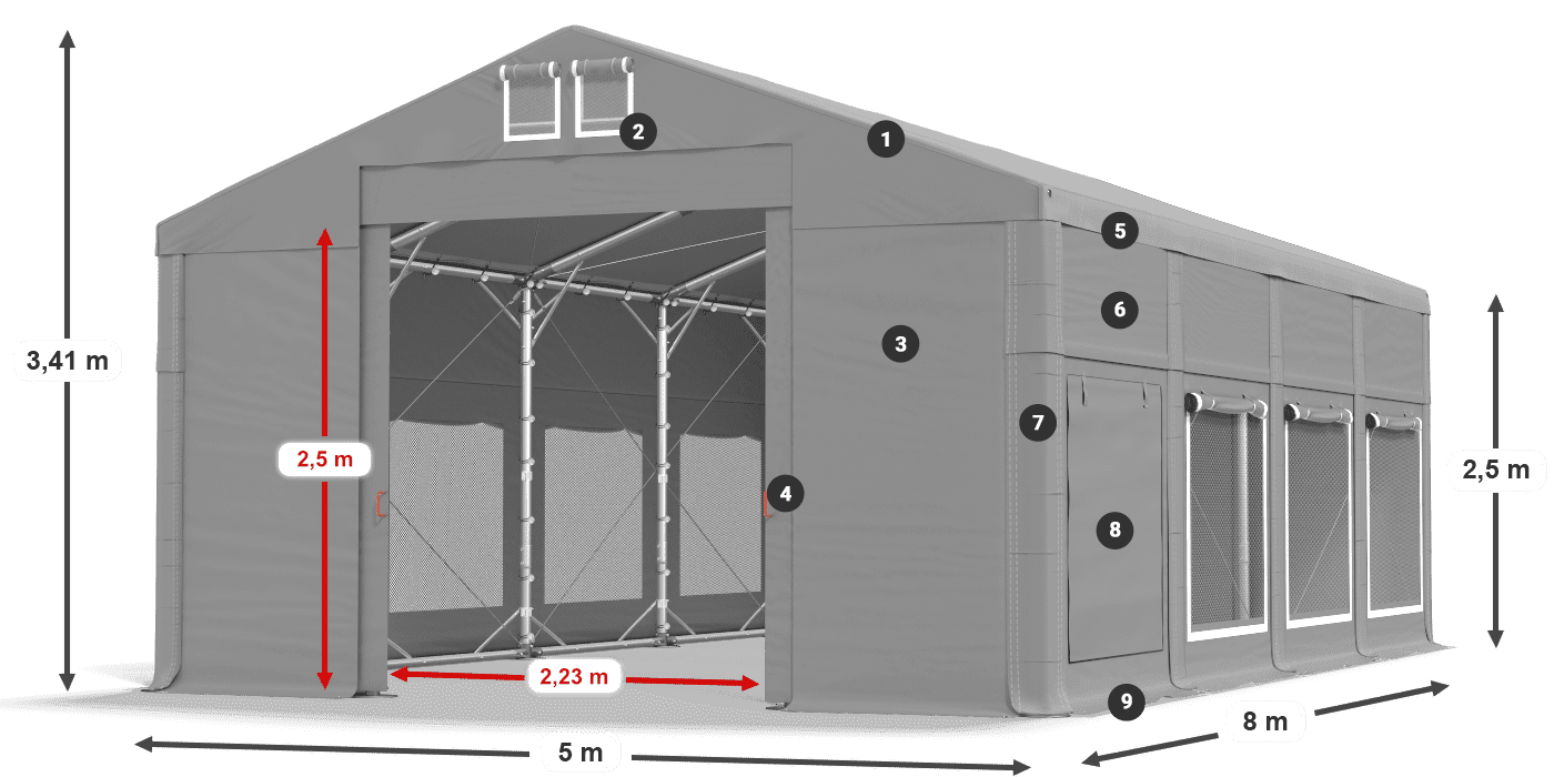 Dach: FR 620 PVC Wände: SD 500 PVC 2,5 m Legende