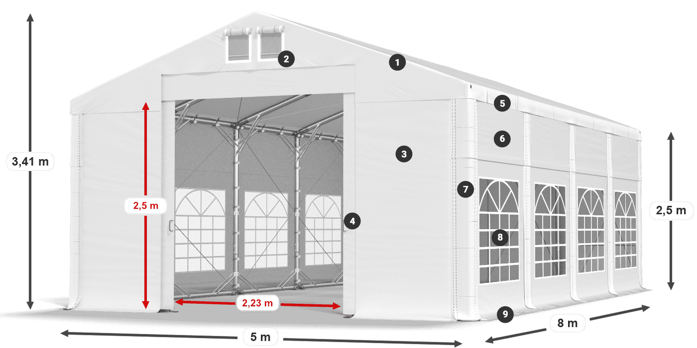 Dach: FR 620 PVC Wände: SD 500 PVC 2,5 m Legende