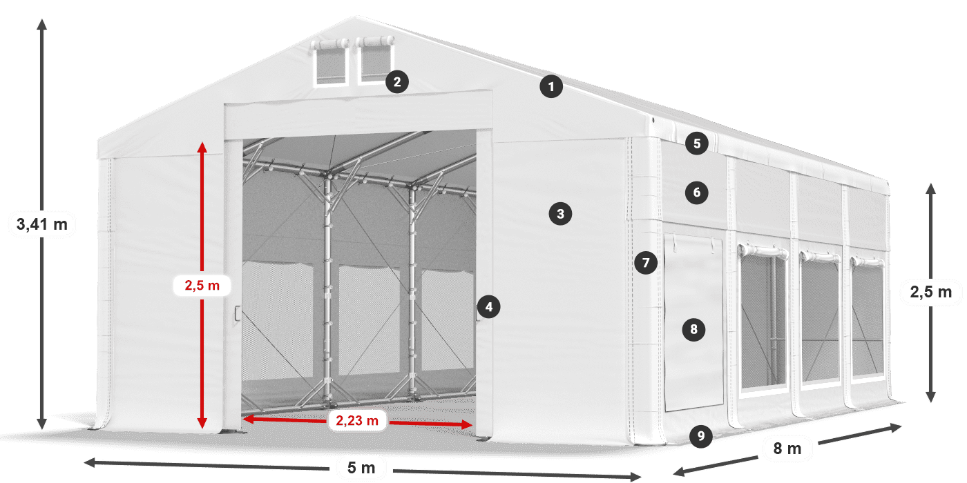 Dach: FR 620 PVC Wände: SD 500 PVC 2,5 m Legende