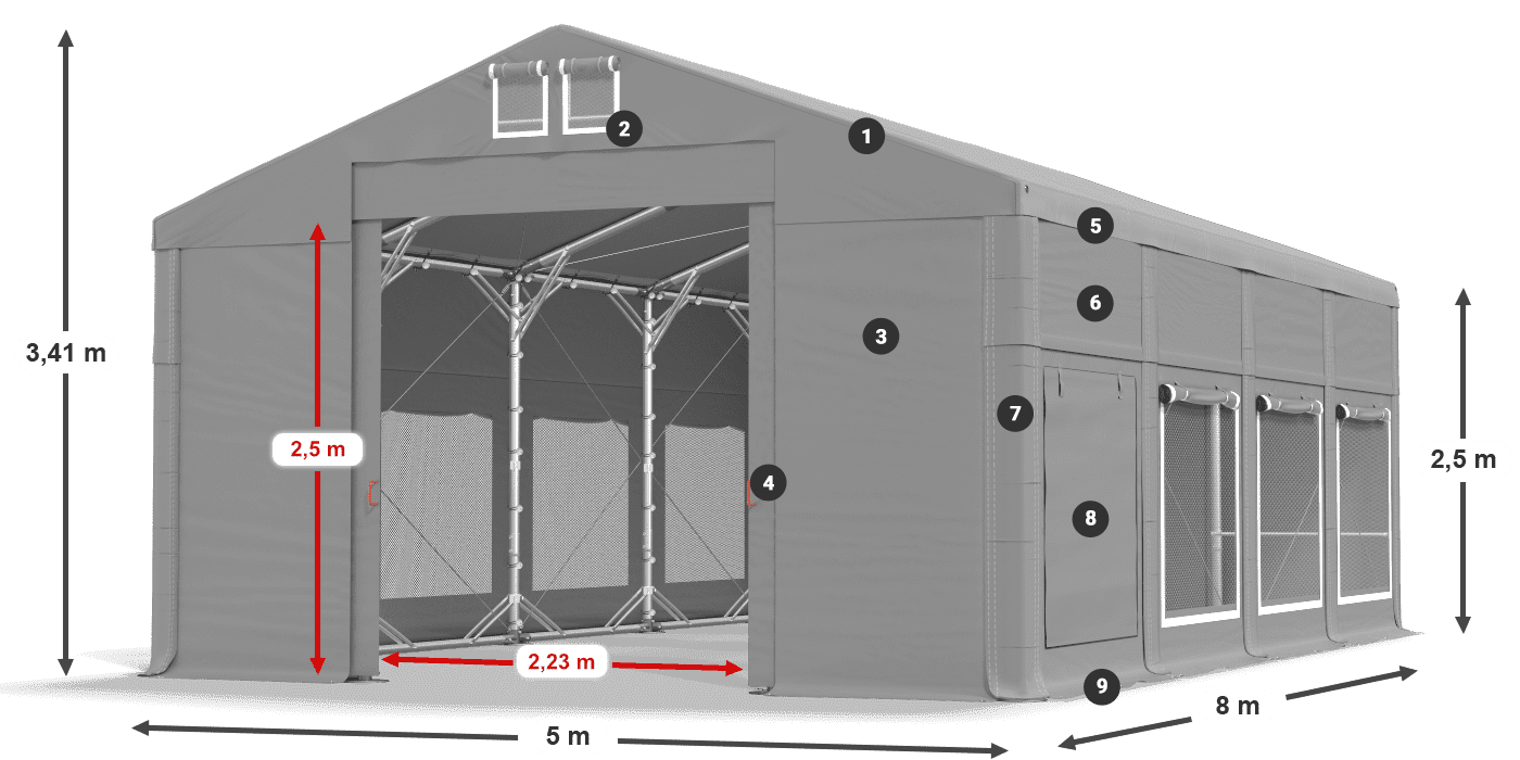 Dach: FR 620 PVC Wände: SD 500 PVC 2,5 m Legende