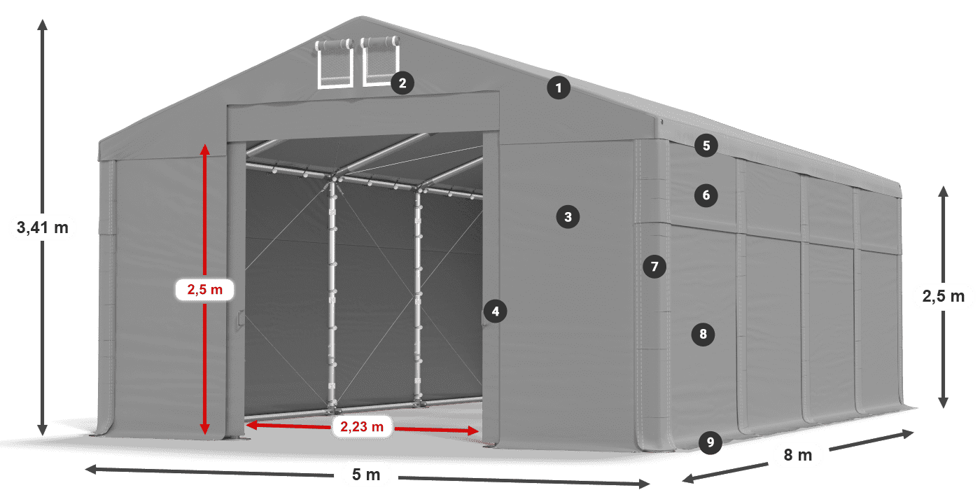 Dach: FR 620 PVC Wände: SD 500 PVC 2,5 m Legende