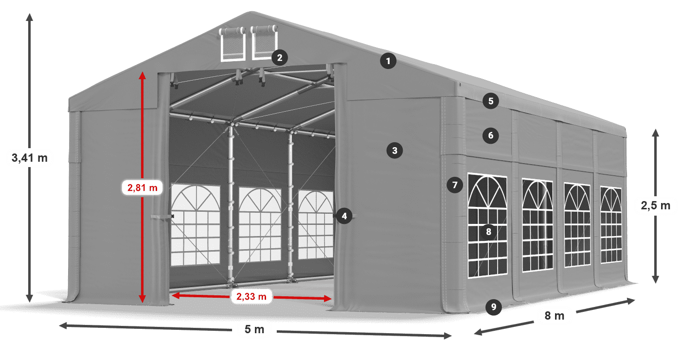 Dach: FR 620 PVC Wände: SD 500 PVC 2,5 m Legende