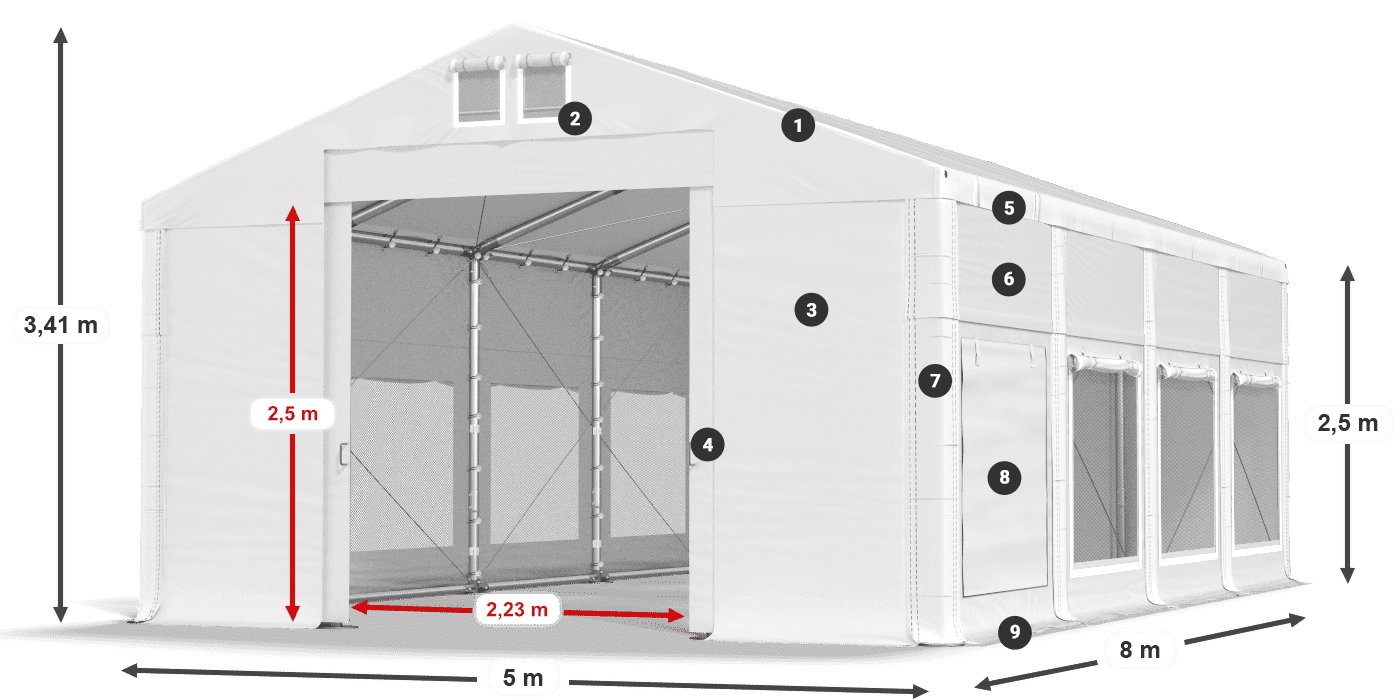 Dach: FR 620 PVC Wände: SD 500 PVC 2,5 m Legende