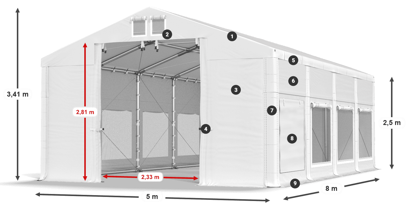 Dach: FR 620 PVC Wände: SD 500 PVC 2,5 m Legende