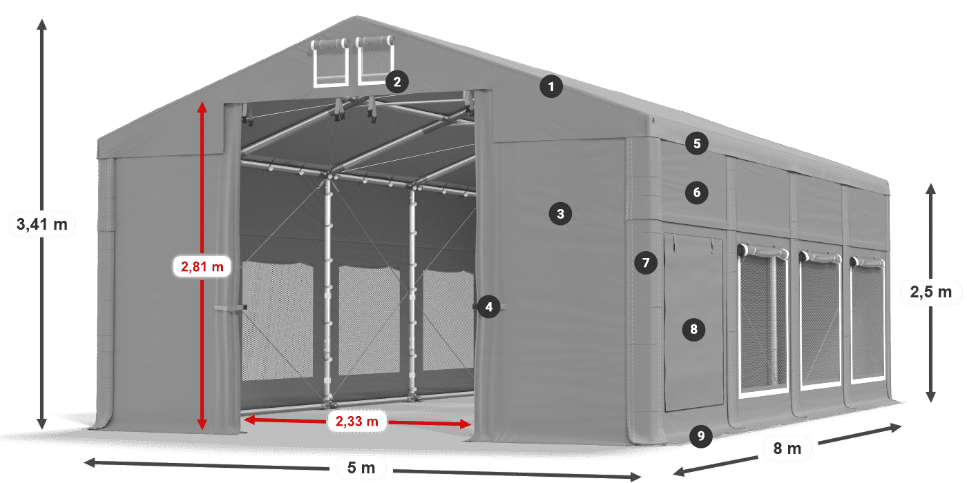 Dach: FR 620 PVC Wände: SD 500 PVC 2,5 m Legende