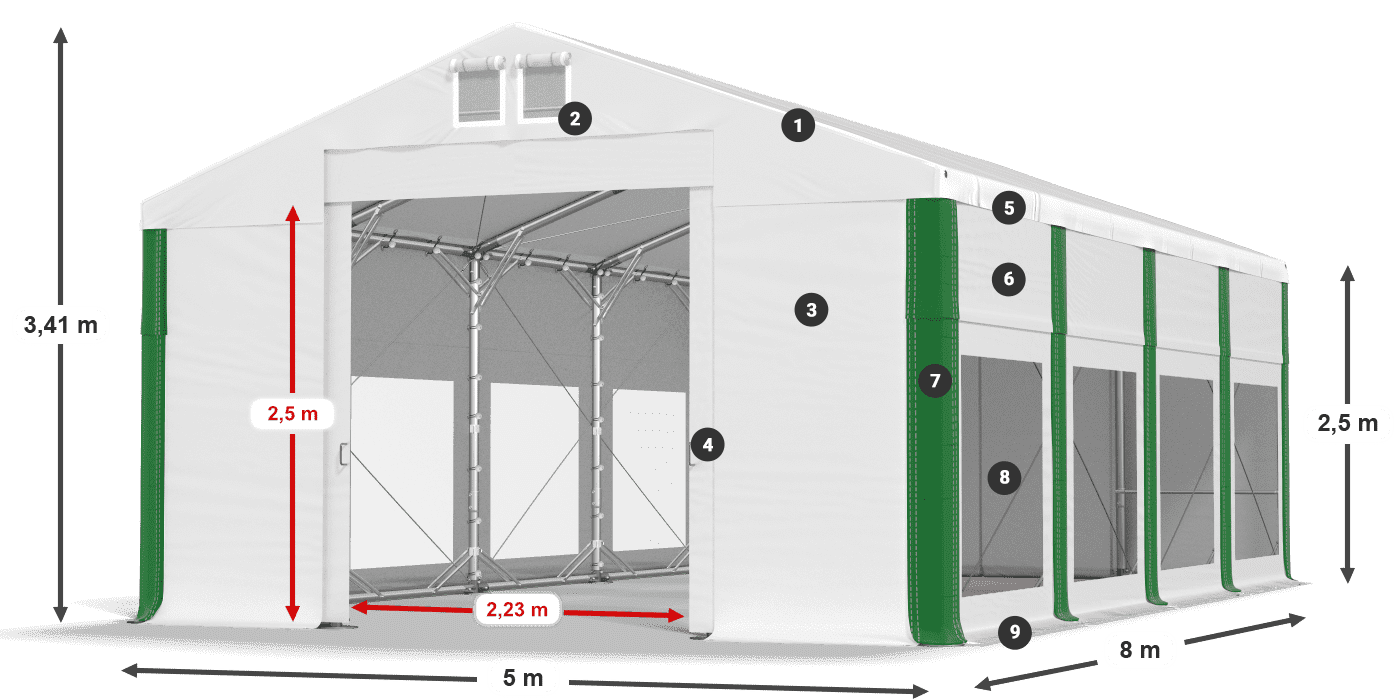 Dach: MS 580 PVC Wände: MS 580 PVC 2,5 m Legende