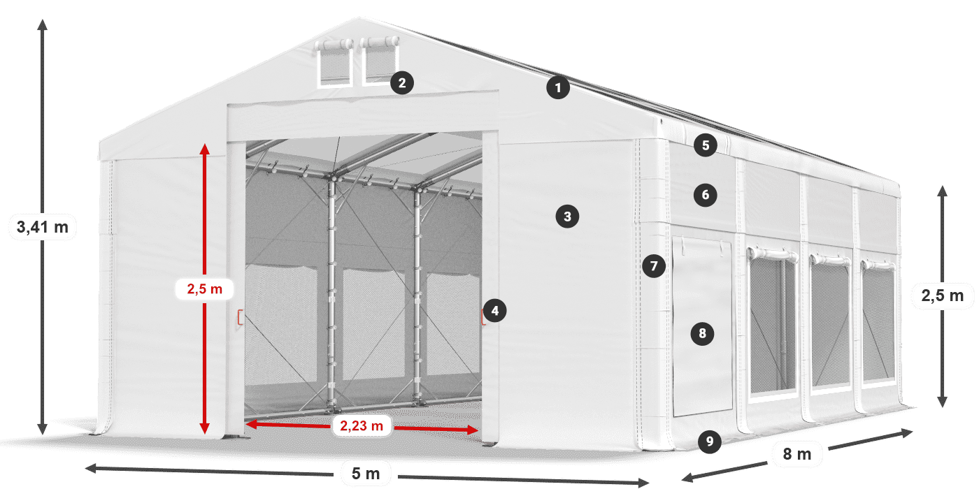 Dach: MS T 580 PVC Wände: SD M 500 PVC 2,5 m Legende