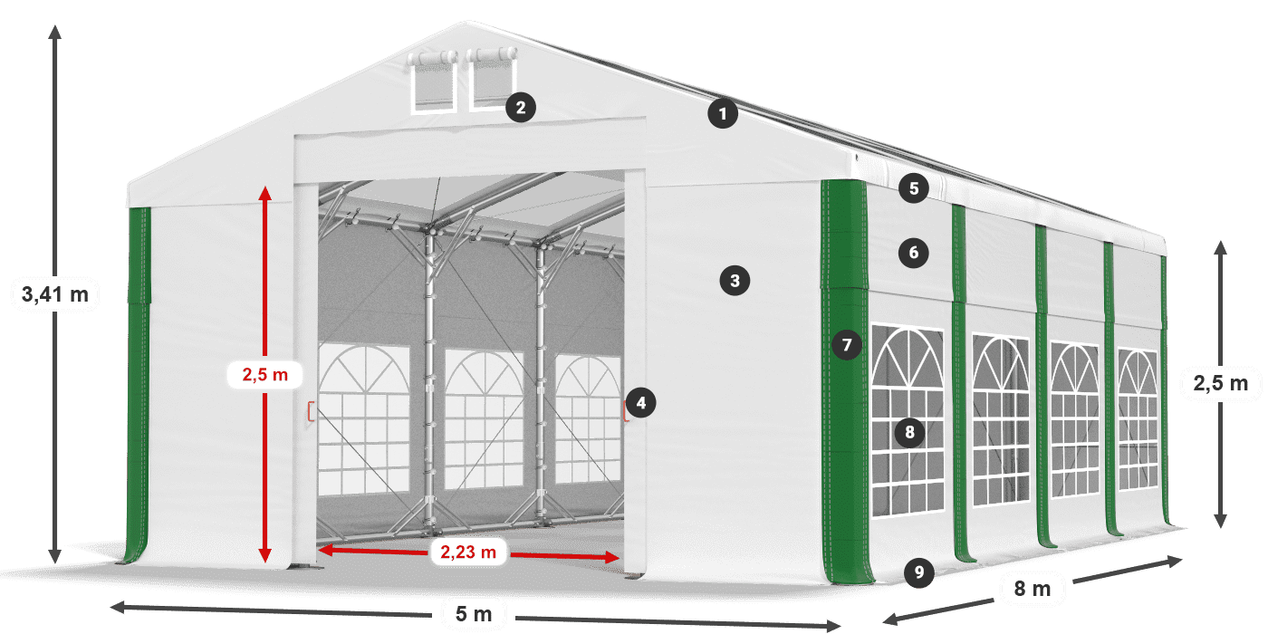 Dach: MS 580 PVC Wände: SD 500 PVC 2,5 m Legende