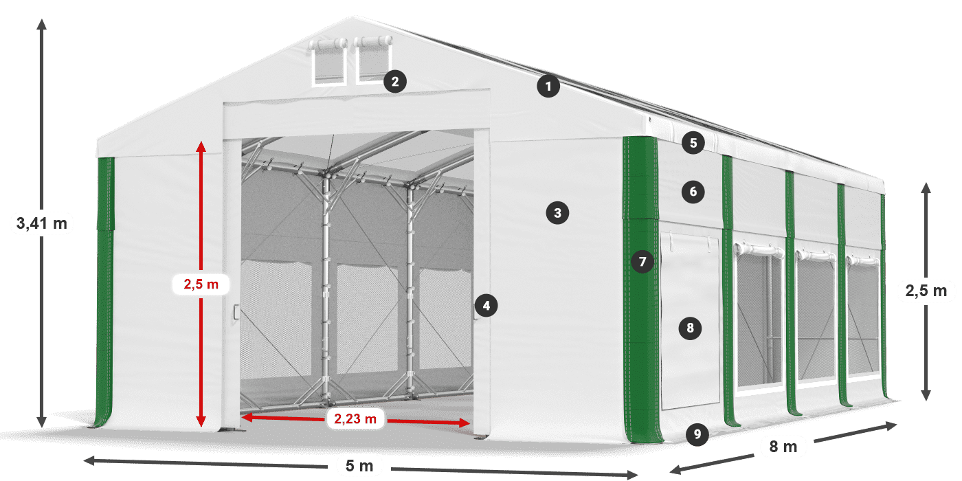 Dach: MS T 580 PVC Wände: SD M 500 PVC 2,5 m Legende