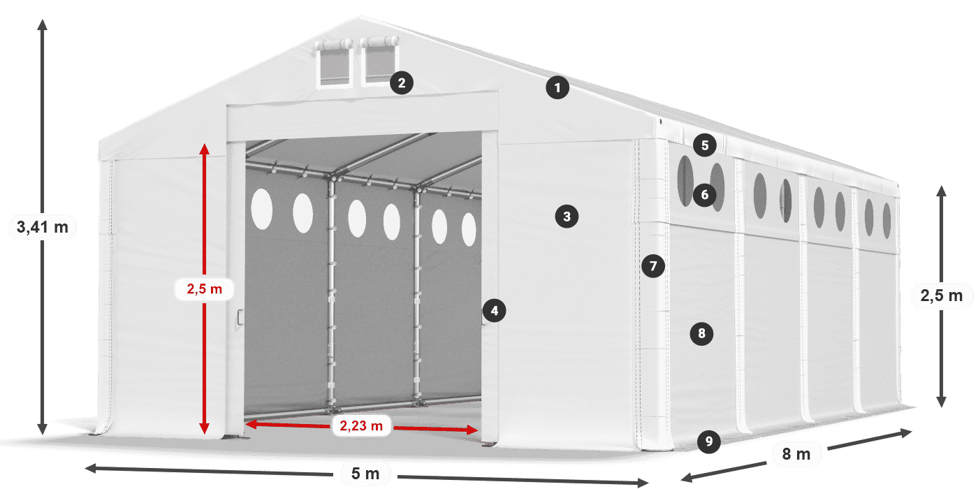 Dach: MS 580 PVC Wände: SD O 500 PVC 2,5 m Legende