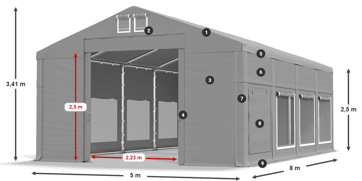 Dach: MS 580 PVC Wände: SD M 500 PVC 2,5 m Legende