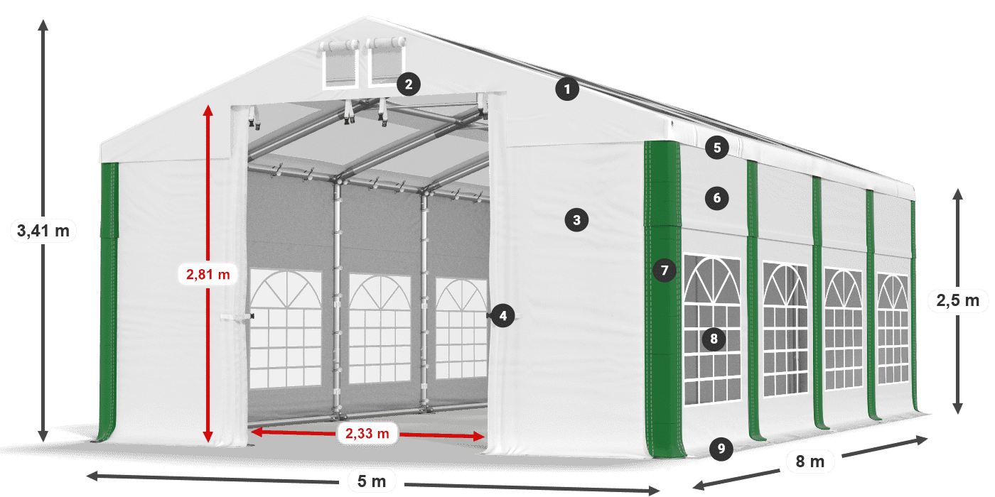 Dach: MS 580 PVC Wände: SD 500 PVC 2,5 m Legende