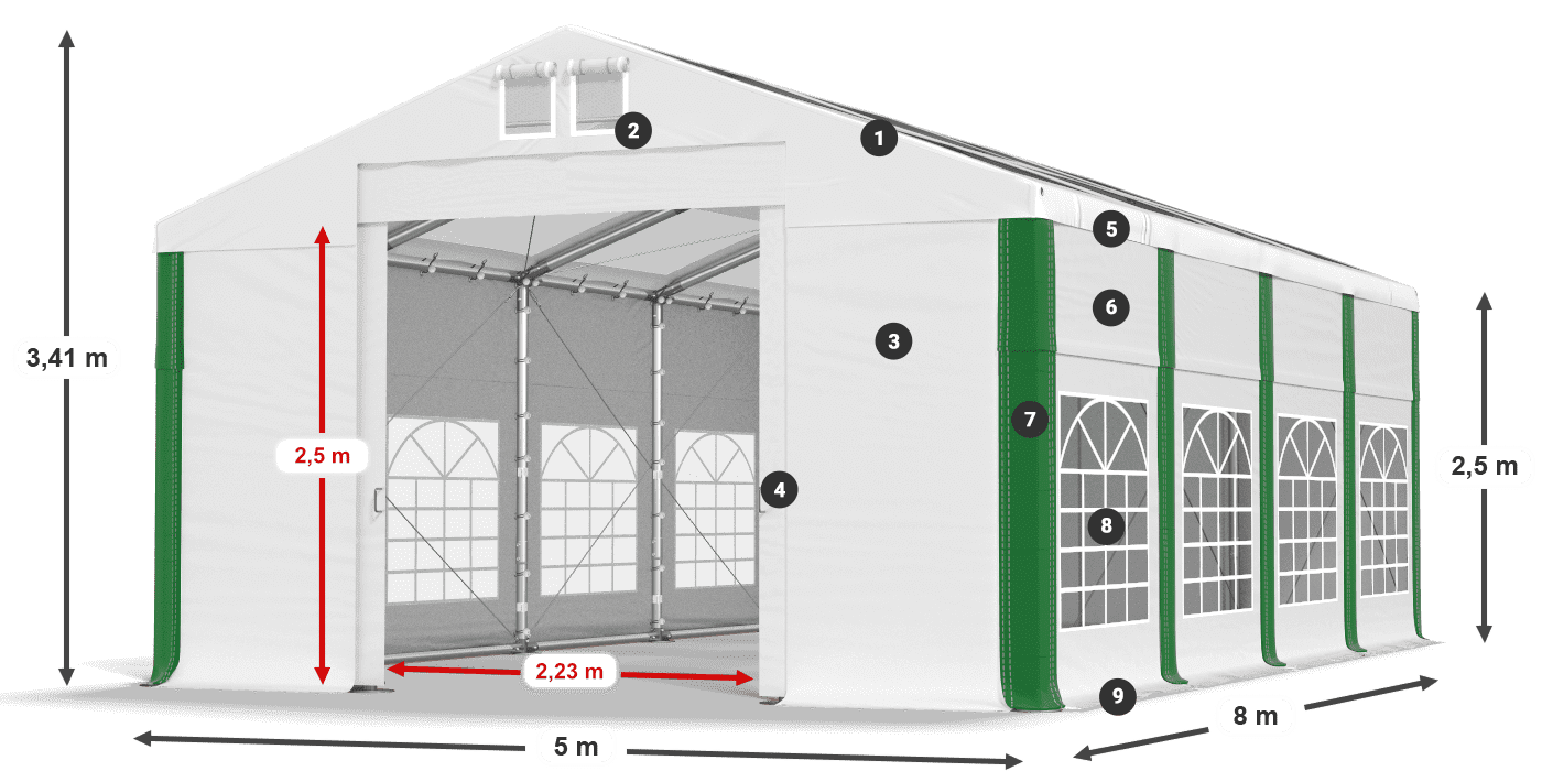 Dach: MS 580 PVC Wände: SD 500 PVC 2,5 m Legende