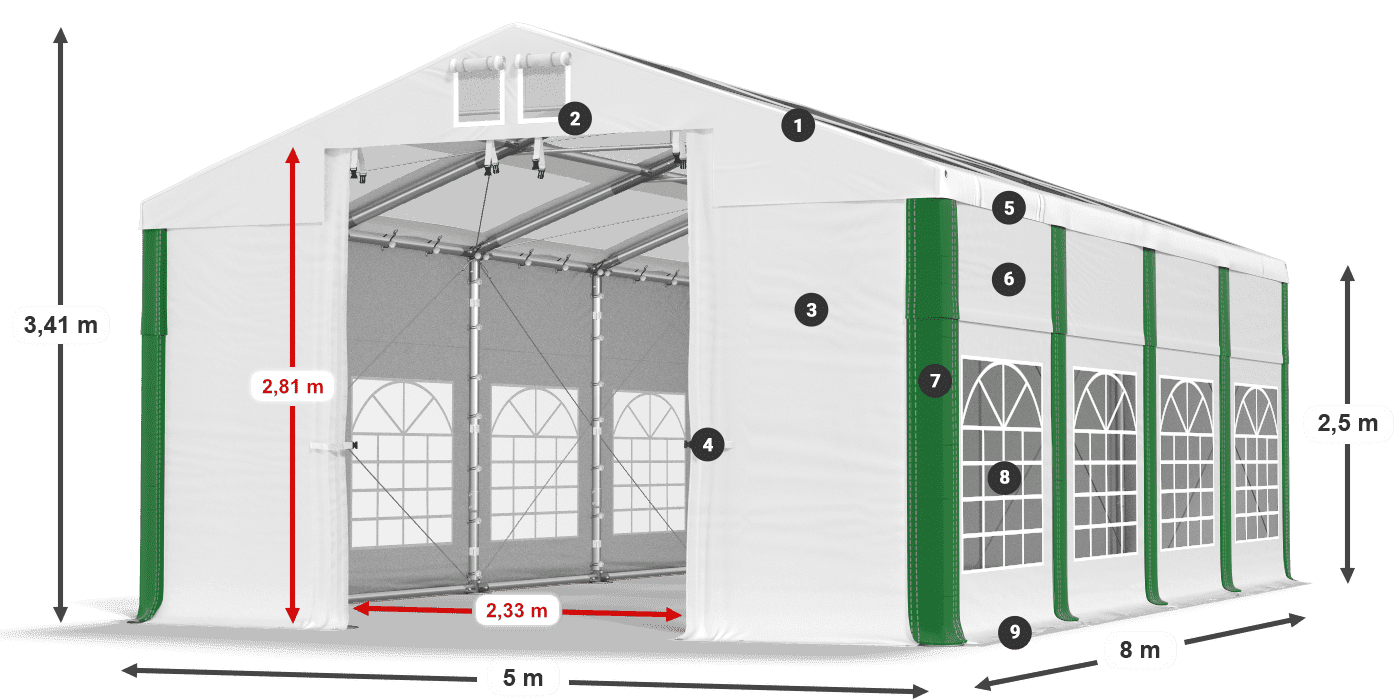 Dach: MS 580 PVC Wände: SD 500 PVC 2,5 m Legende