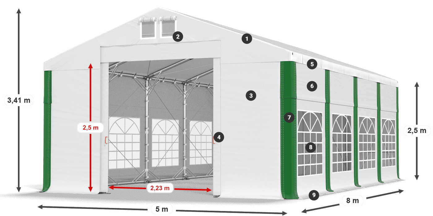 Dach: SD 560 PVC Wände: FR 620 PVC Legende 2,5 m