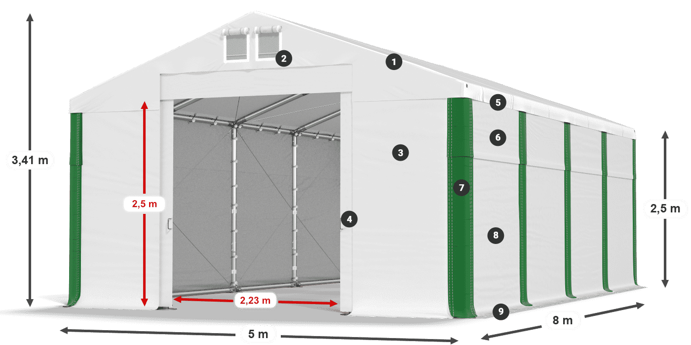 Dach: SD 560 PVC Wände: FR 620 PVC Legende 2,5 m
