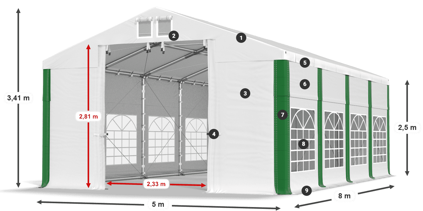 Dach: SD 560 PVC Wände: FR 620 PVC Legende 2,5 m
