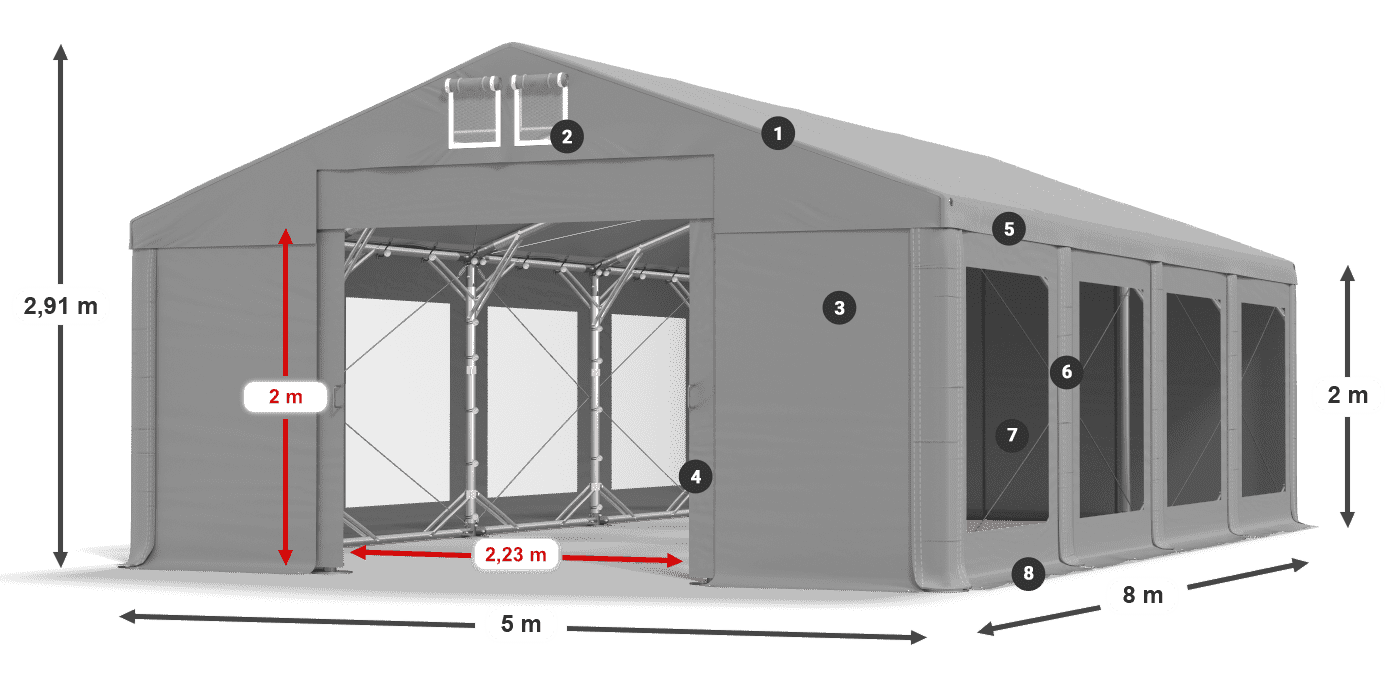 Dach: FR 620 PVC Wände: MS 580 PVC 2m Legende