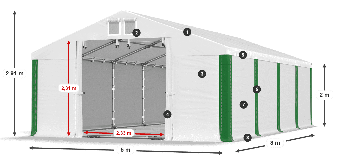 Dach: FR 620 PVC Wände: SD 580 PVC 2m Legende