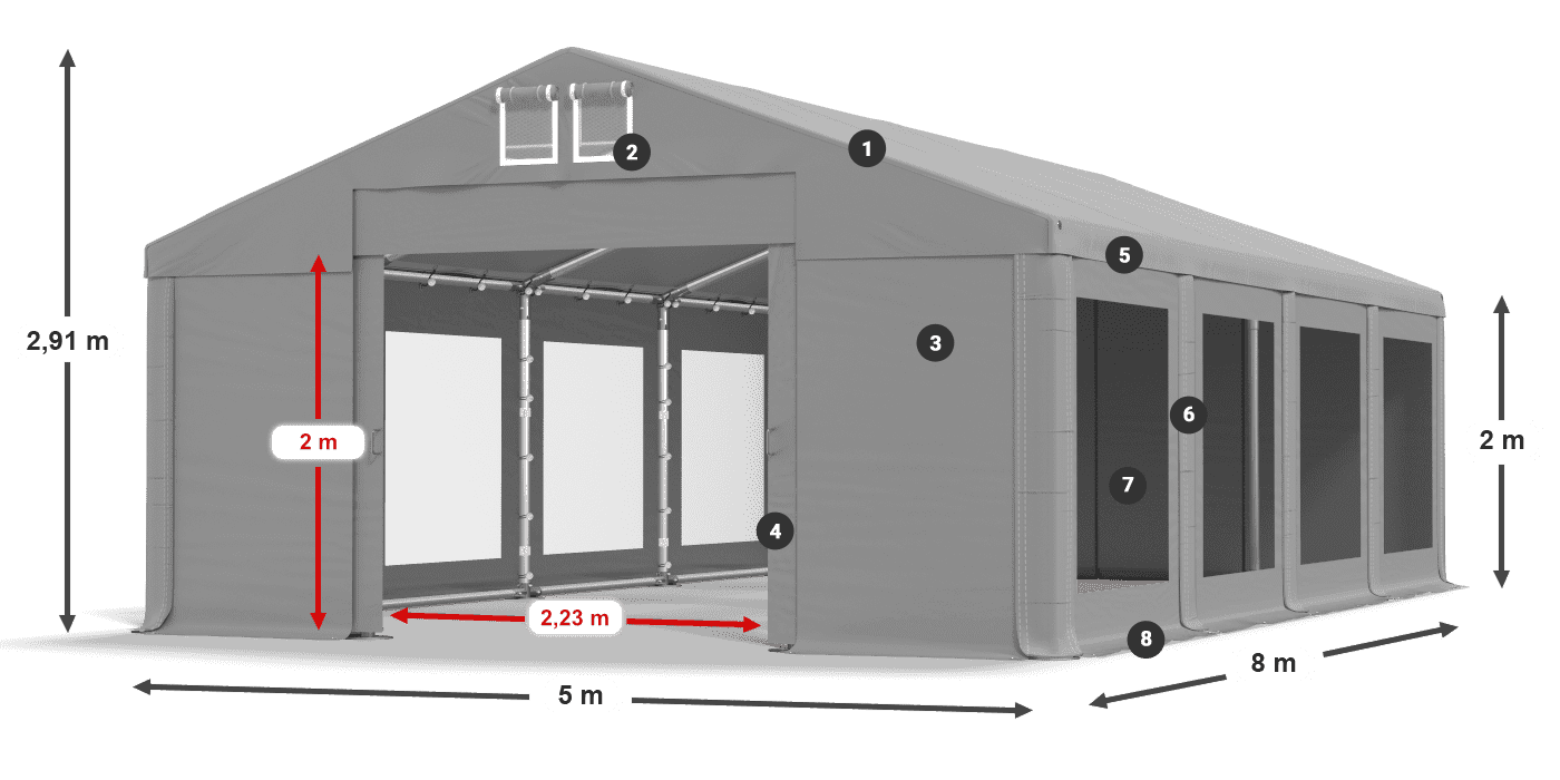 Dach: FR 620 PVC Wände: MS 580 PVC 2m Legende