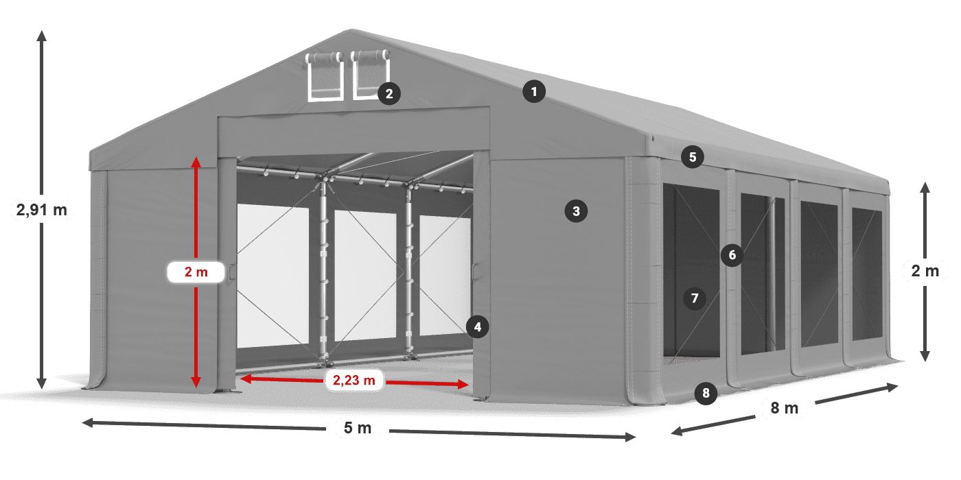 Dach: FR 620 PVC Wände: MS 580 PVC 2m Legende