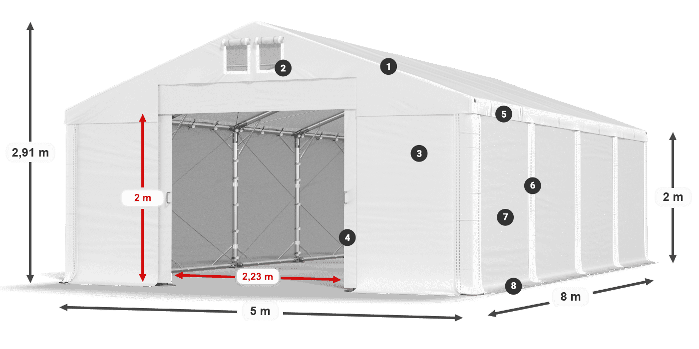 Dach: FR 620 PVC Wände: SD 500 PVC 2m Legende