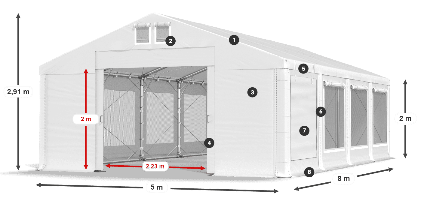 Dach: FR 620 PVC Wände: SD 500 PVC 2m Legende