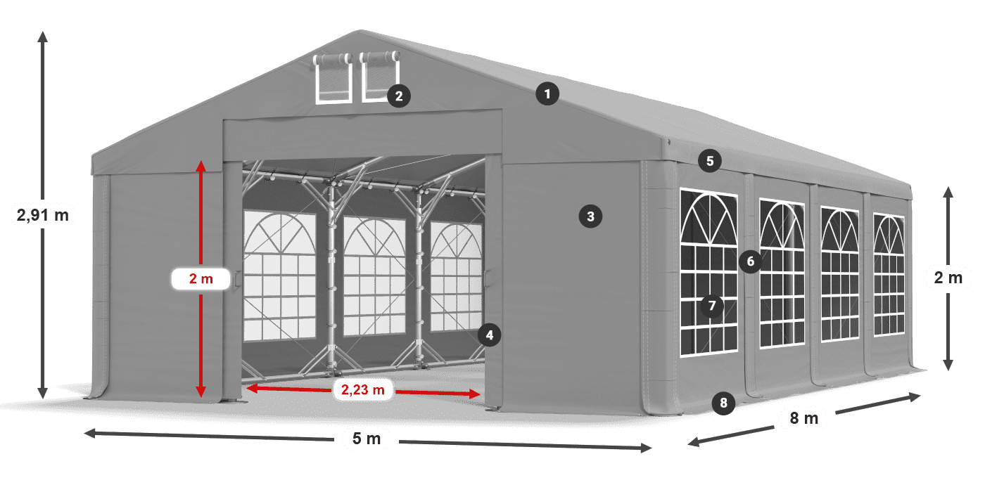 Dach: FR 620 PVC Wände: SD 500 PVC 2m Legende