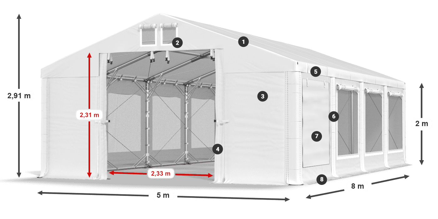 Dach: FR 620 PVC Wände: SD 500 PVC 2m Legende