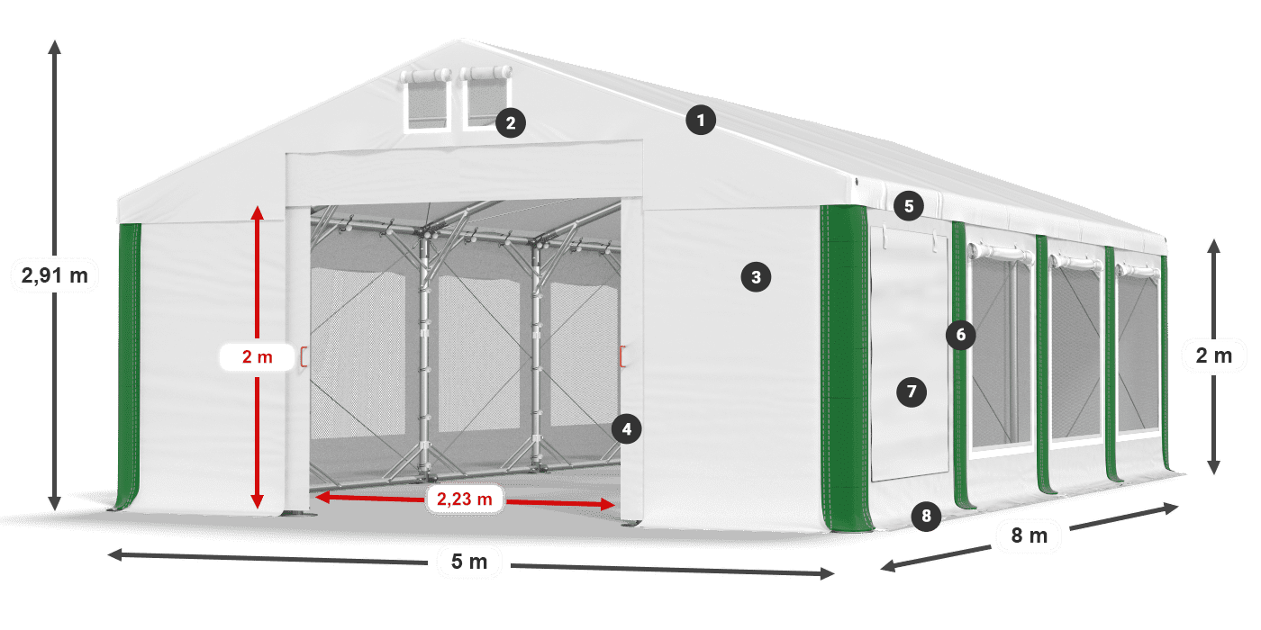 Dach: FR 620 PVC Wände: SD 500 PVC 2m Legende