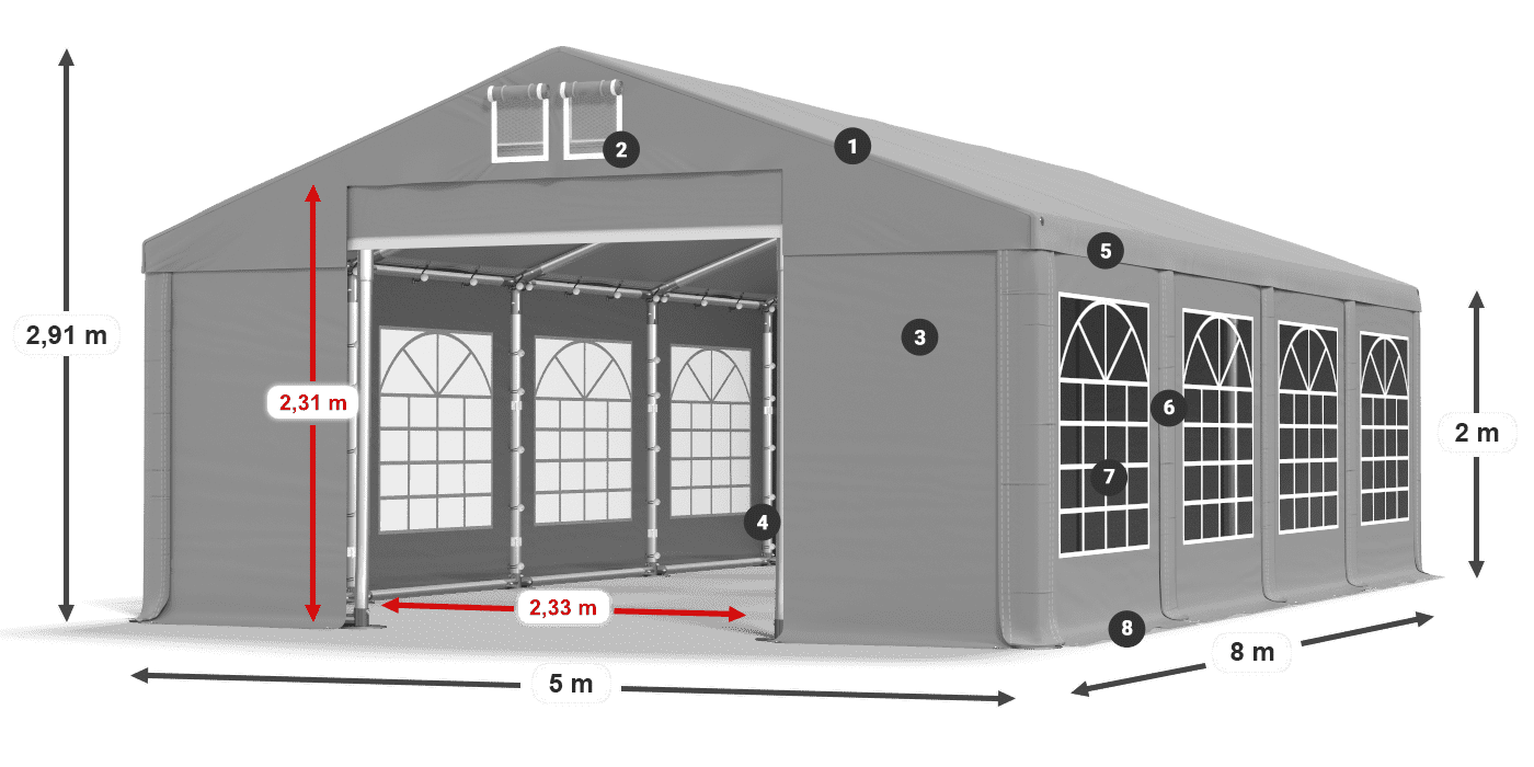 Dach: FR 620 PVC Wände: SD 500 PVC 2m Legende