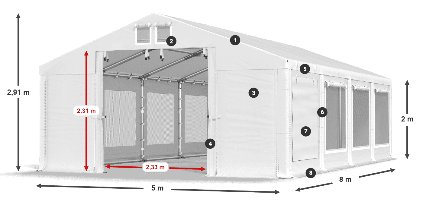 Dach: FR 620 PVC Wände: SD 500 PVC 2m Legende