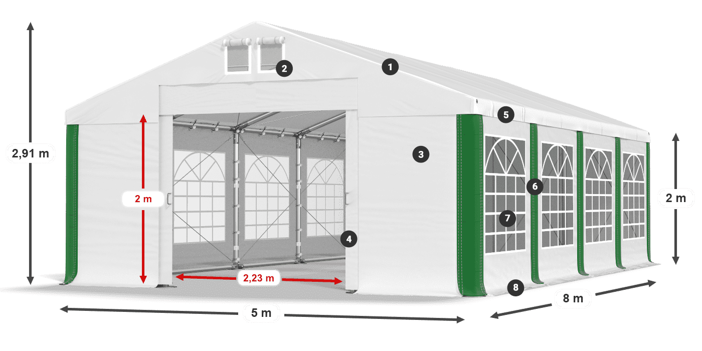 Dach: FR 620 PVC Wände: SD 500 PVC 2m Legende