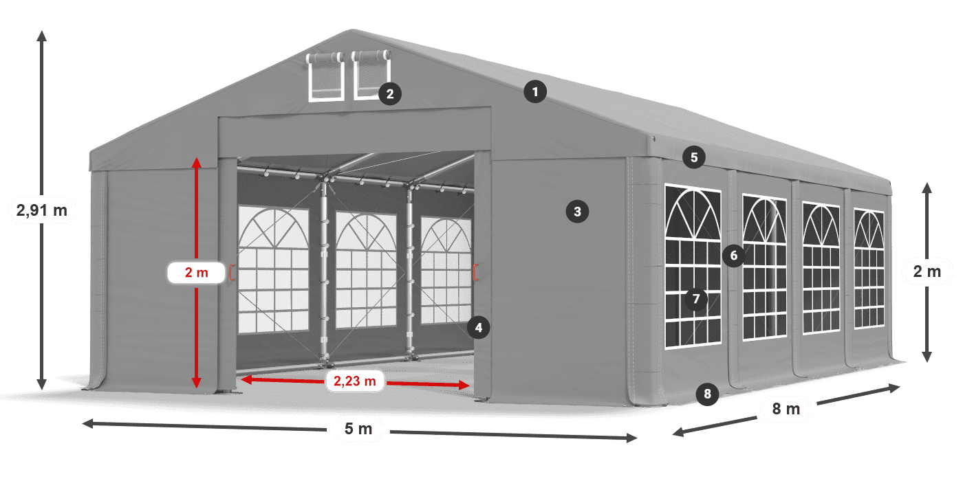 Dach: FR 620 PVC Wände: SD 500 PVC 2m Legende